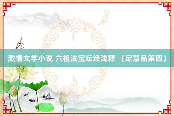 激情文学小说 六祖法宝坛经浅释 （定慧品第四）