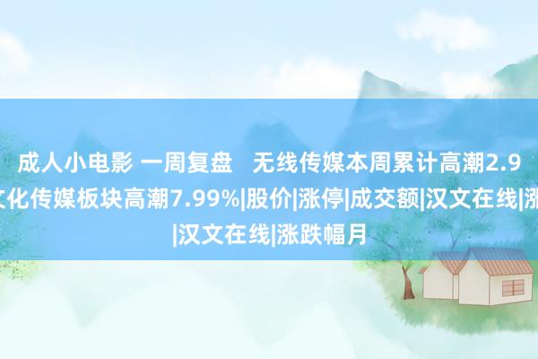 成人小电影 一周复盘   无线传媒本周累计高潮2.95%，文化传媒板块高潮7.99%|股价|涨停|成交额|汉文在线|涨跌幅月